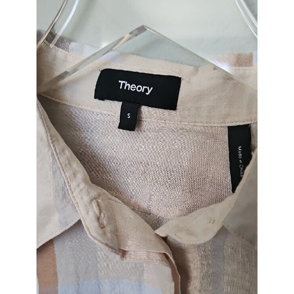Theory Womens Plaid Button Down Shirt Beige Blue Long Sleeve Size S - Picture 7 of 8